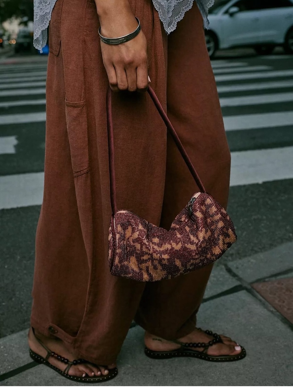 Free People Bailey Beaded Barrel Bag